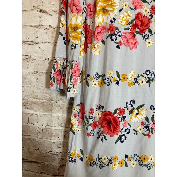 Old Navy Peasant Dress Womens Medium Gray Floral Bell Sleeve Lined Flowy Rayon - Picture 6 of 14